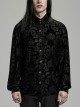 Elegant Black Velvet Printed Gothic Style Fitted Long Sleeve Shirt