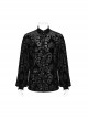 Elegant Black Velvet Printed Gothic Style Fitted Long Sleeve Shirt