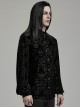 Elegant Black Velvet Printed Gothic Style Fitted Long Sleeve Shirt