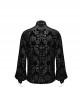 Elegant Black Velvet Printed Gothic Style Fitted Long Sleeve Shirt