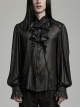 Black Non Stretch Dark Pattern Printed Pleated Chiffon All In One Tie Gothic Balloon Sleeve Shirt
