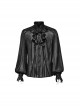 Black Non Stretch Dark Pattern Printed Pleated Chiffon All In One Tie Gothic Balloon Sleeve Shirt