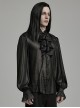 Black Non Stretch Dark Pattern Printed Pleated Chiffon All In One Tie Gothic Balloon Sleeve Shirt