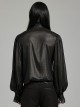 Black Non Stretch Dark Pattern Printed Pleated Chiffon All In One Tie Gothic Balloon Sleeve Shirt