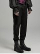 Asymmetrical Black Twill Woven With Jacquard Side String Decoration Gothic Pattern Trousers