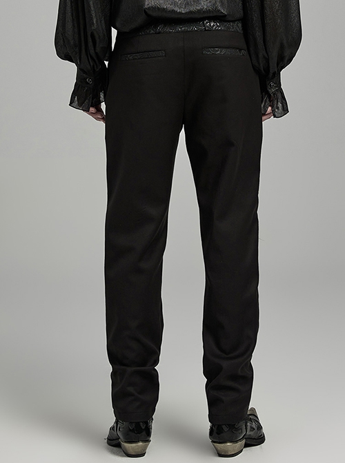 Asymmetrical Black Twill Woven With Jacquard Side String Decoration Gothic Pattern Trousers