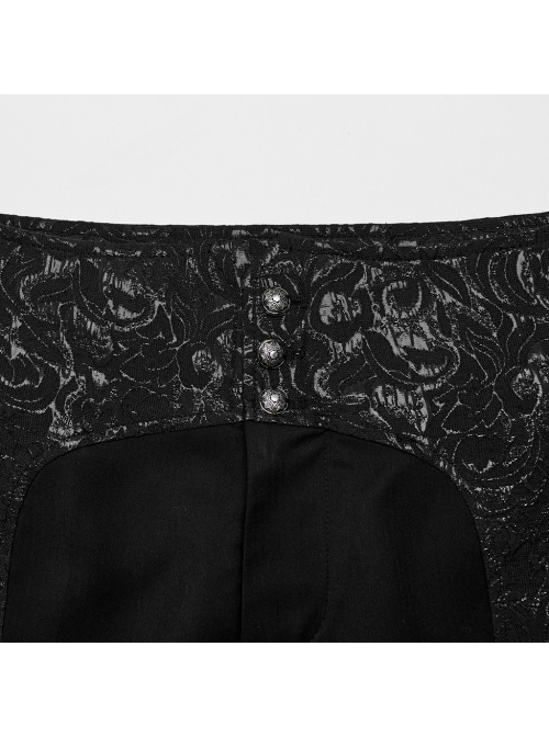 Asymmetrical Black Twill Woven With Jacquard Side String Decoration Gothic Pattern Trousers