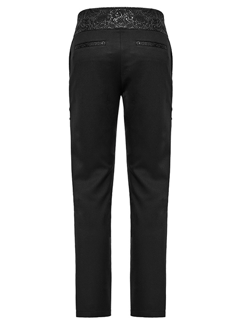 Asymmetrical Black Twill Woven With Jacquard Side String Decoration Gothic Pattern Trousers