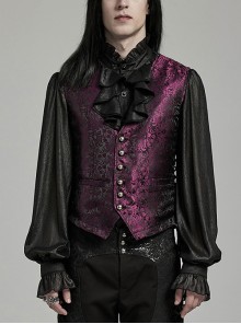 Black And Red Non Stretch Jacquard Woven Waist Side Eyelet String Gothic Style Slim Fit Color Block Vest