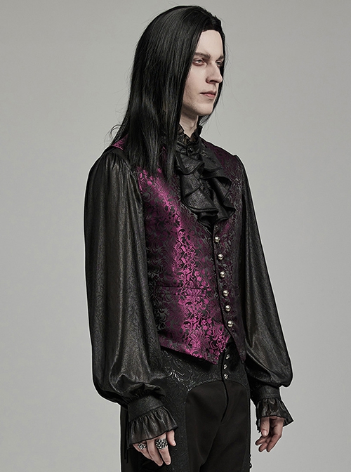 Black And Red Non Stretch Jacquard Woven Waist Side Eyelet String Gothic Style Slim Fit Color Block Vest