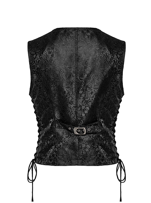 Black And Red Non Stretch Jacquard Woven Waist Side Eyelet String Gothic Style Slim Fit Color Block Vest