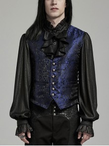 Black And Blue Non Stretch Jacquard Woven Waist Side Eyelet String Gothic Style Slim Fit Color Block Vest