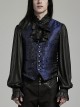Black And Blue Non Stretch Jacquard Woven Waist Side Eyelet String Gothic Style Slim Fit Color Block Vest