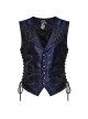 Black And Blue Non Stretch Jacquard Woven Waist Side Eyelet String Gothic Style Slim Fit Color Block Vest