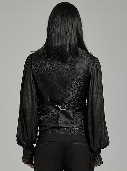 Black And Blue Non Stretch Jacquard Woven Waist Side Eyelet String Gothic Style Slim Fit Color Block Vest