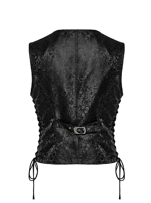 Black And Blue Non Stretch Jacquard Woven Waist Side Eyelet String Gothic Style Slim Fit Color Block Vest