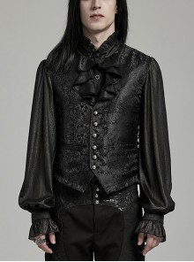 Black Non Stretch Jacquard Woven Waist Side Eyelet String Gothic Style Slim Fit Color Block Vest