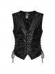 Black Non Stretch Jacquard Woven Waist Side Eyelet String Gothic Style Slim Fit Color Block Vest