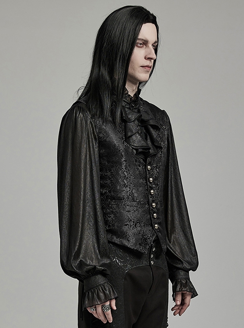 Black Non Stretch Jacquard Woven Waist Side Eyelet String Gothic Style Slim Fit Color Block Vest