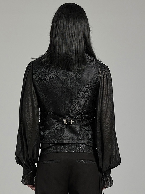 Black Non Stretch Jacquard Woven Waist Side Eyelet String Gothic Style Slim Fit Color Block Vest