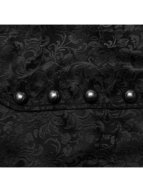 Black Non Stretch Jacquard Woven Waist Side Eyelet String Gothic Style Slim Fit Color Block Vest