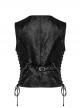 Black Non Stretch Jacquard Woven Waist Side Eyelet String Gothic Style Slim Fit Color Block Vest