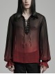 Sexy Black And Red Gradient See Through Front And Center Velvet Webbing String Gothic Style Loose Lantern Sleeve Shirt