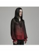 Sexy Black And Red Gradient See Through Front And Center Velvet Webbing String Gothic Style Loose Lantern Sleeve Shirt
