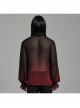 Sexy Black And Red Gradient See Through Front And Center Velvet Webbing String Gothic Style Loose Lantern Sleeve Shirt