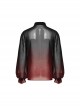 Sexy Black And Red Gradient See Through Front And Center Velvet Webbing String Gothic Style Loose Lantern Sleeve Shirt