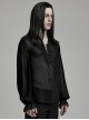 Sexy Black Gradient See Through Front And Center Velvet Webbing String Gothic Style Loose Lantern Sleeve Shirt