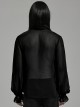 Sexy Black Gradient See Through Front And Center Velvet Webbing String Gothic Style Loose Lantern Sleeve Shirt
