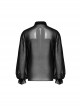 Sexy Black Gradient See Through Front And Center Velvet Webbing String Gothic Style Loose Lantern Sleeve Shirt