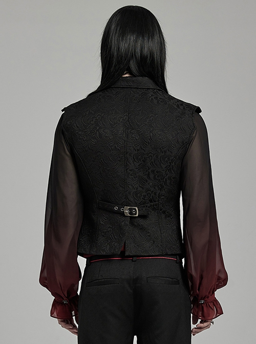 Black Asymmetrical Non Stretch Jacquard Woven With Bat Wing Clip On Gothic Style Men's Vest