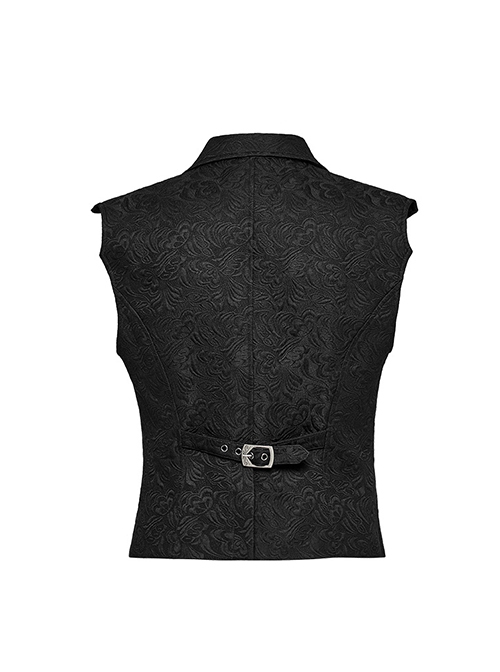 Black Asymmetrical Non Stretch Jacquard Woven With Bat Wing Clip On Gothic Style Men's Vest