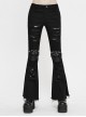Knee Nailed Tied Rope Broken Holes Rough Selvedge Black Punk Bell-Bottomed Pants