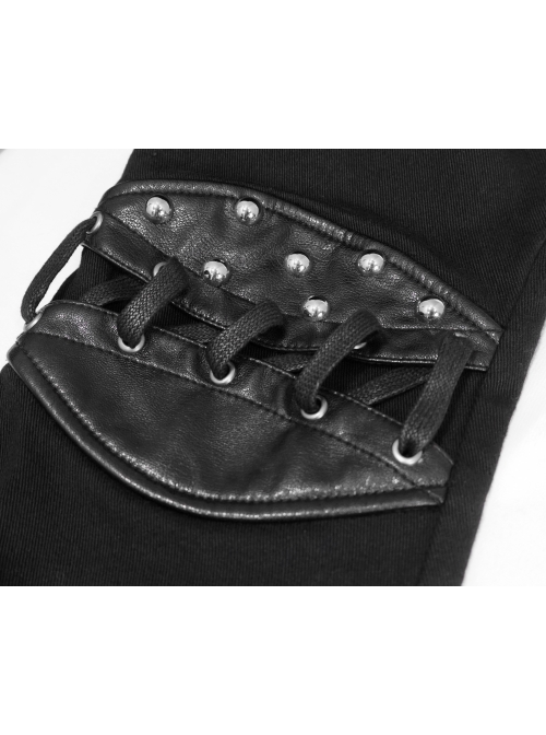 Knee Nailed Tied Rope Broken Holes Rough Selvedge Black Punk Bell-Bottomed Pants