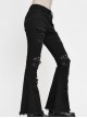 Knee Nailed Tied Rope Broken Holes Rough Selvedge Black Punk Bell-Bottomed Pants