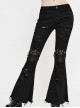 Knee Nailed Tied Rope Broken Holes Rough Selvedge Black Punk Bell-Bottomed Pants