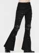 Knee Nailed Tied Rope Broken Holes Rough Selvedge Black Punk Bell-Bottomed Pants