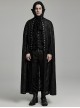 Black Tattered Knitted Patchwork Lace Center Front Ruffle With Bat Collar And Side Velvet Webbing Gothic Double Breasted Men's Cape