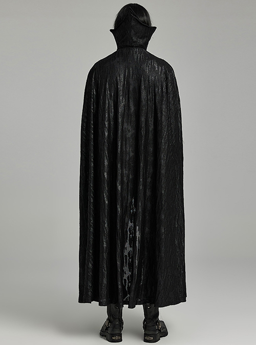 Black Tattered Knitted Patchwork Lace Center Front Ruffle With Bat Collar And Side Velvet Webbing Gothic Double Breasted Men's Cape