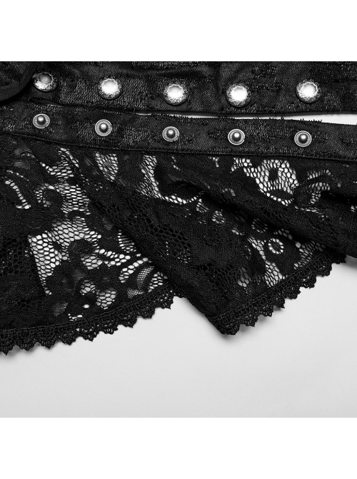 Black Tattered Knitted Patchwork Lace Center Front Ruffle With Bat Collar And Side Velvet Webbing Gothic Double Breasted Men's Cape
