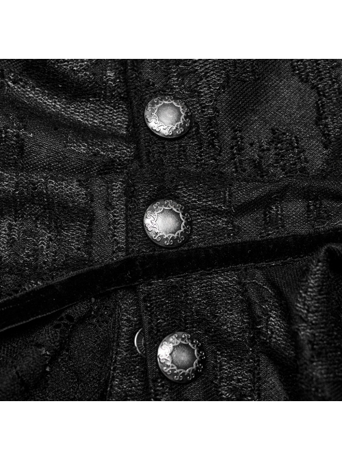 Black Tattered Knitted Patchwork Lace Center Front Ruffle With Bat Collar And Side Velvet Webbing Gothic Double Breasted Men's Cape