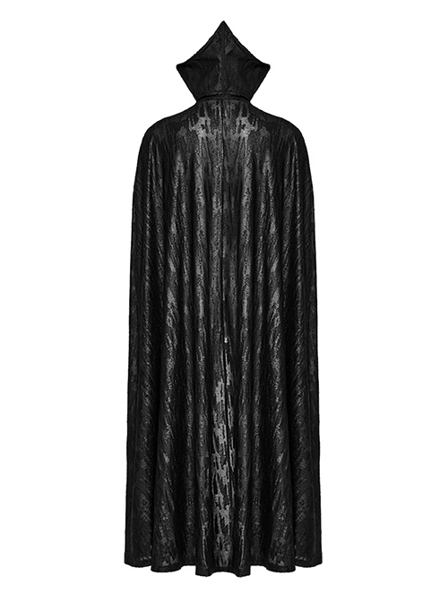 Black Tattered Knitted Patchwork Lace Center Front Ruffle With Bat Collar And Side Velvet Webbing Gothic Double Breasted Men's Cape