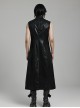 Black Non Stretch Glossy Twill Woven Front Asymmetrical Straps Punk Style Mid Length Sleeveless Vest
