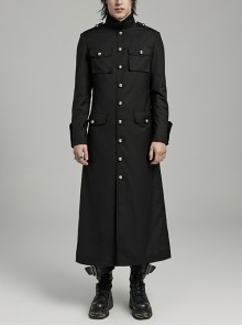 Handsome Black Non Elastic Woven Woven With Red Webbing Embellished With Punk Style Fitted Stand Collar Long Sleeved Jacket