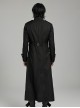 Handsome Black Non Elastic Woven Woven With Red Webbing Embellished With Punk Style Fitted Stand Collar Long Sleeved Jacket