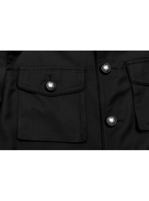 Handsome Black Non Elastic Woven Woven With Red Webbing Embellished With Punk Style Fitted Stand Collar Long Sleeved Jacket