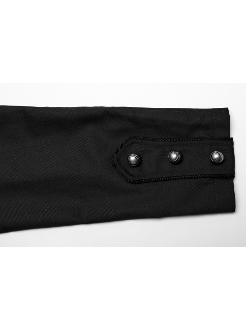 Handsome Black Non Elastic Woven Woven With Red Webbing Embellished With Punk Style Fitted Stand Collar Long Sleeved Jacket